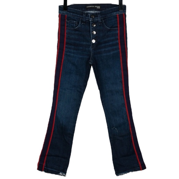 VERONICA BEARD Carolyn 10" Baby Boot Jeans Flare Crop Mid-Rise Stripe Size 25 - Picture 5 of 10